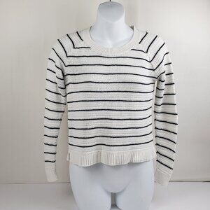 Madewell XXS White Navy Blue Striped Cotton Sweater Womens Soft Comfy Knit